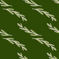 botánica ramitas de hierbas siluetas de patrones sin fisuras en el estilo de esquema. fondo verde oscuro. impresión brillante. vector