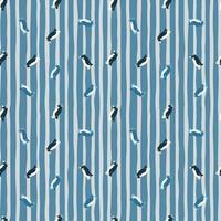 Antarctic fauna seamless pattern with little crested penguins ornament. Blue striped background. vector