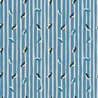 Antarctic fauna seamless pattern with little crested penguins ornament. Blue striped background. vector