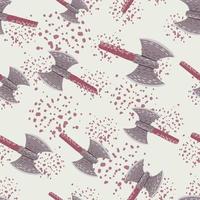 Seamless random pattern with scandinavian viking ax elements. Battle armor ornament on light background with splashes. vector