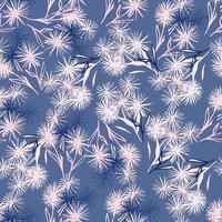 Random seamless pattern with hand drawn dandelions. White flowers on navy blue background. Simple floral backdrop. vector