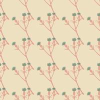 Minimalistic seamless doodle pattern with burdock twigs. Pink floral branches on light pastel background. vector