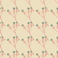 Minimalistic seamless doodle pattern with burdock twigs. Pink floral branches on light pastel background. vector