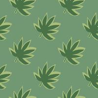 Seamless pattern with hemp leaves on green background. Botanical wallpaper. vector