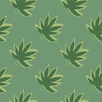 Seamless pattern with hemp leaves on green background. Botanical wallpaper. vector