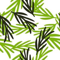 Seamless isolated pattern with simple green and black random rosemary shapes. Light background. vector