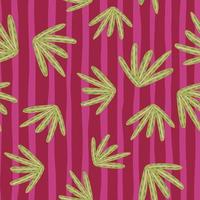 Random creative seamless pattern in funny bright style with green foliage and pink striped background. vector