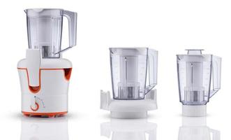 set of blender with container on white background with reflection. kitchen appliances photo