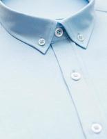 cotton shirt with a focus on the collar and button, closeup photo