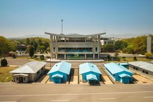 Conference Row in the Joint Security Area. it is a part of Korean Demilitarized Zone, a strip of land running across the Korean Peninsula near the 38th parallel north. photo