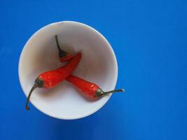 hot chili pepper vegetables over blue with copy space photo