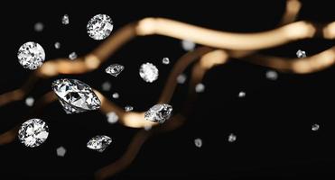 White diamonds group falling soft focus bokeh background 3d rendering photo