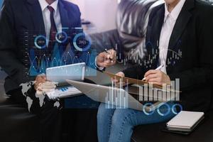 Data Management System with Business Analytics concept. business team hands working with provide information for Key Performance Indicators and marketing analysis onn virtual photo