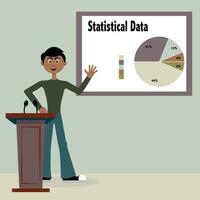 Indian teacher giving presentation on how to analyze statistical data vector