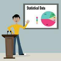 teacher giving presentation on analyzing statistical data vector