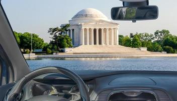 Car windshield view of the Jefferson Memorial, Washington DC, USA photo