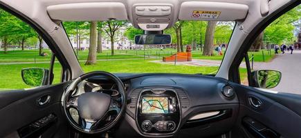 Car windshield view of the Harvard University Campus, Cambridge, USA photo