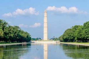 el icónico monumento a washington y la piscina reflectante, washington dc, estados unidos foto