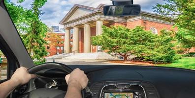 Driving a car in the Harvard University Campus, Cambridge, USA photo