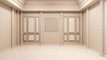 background of empty classic room with wall panels minimal tone,3D illustration rendering photo