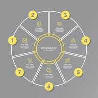 Yellow and Gray colors for circle infographic with thin line icons. 7 options or steps for infographics. vector