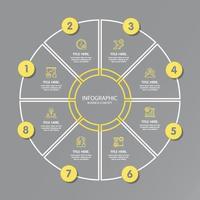 Yellow and Gray colors for circle infographic with thin line icons. 8 options or steps for infographics. vector