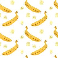 Seamless pattern of whole bananas and slices vector