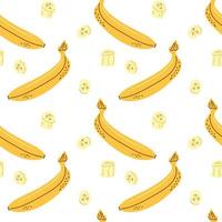 Seamless pattern of whole bananas and slices vector