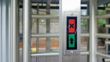 Modern entrance with a high level of security, automatic electronic turnstile, access system and biometrics. Access control. Closed entrance turnstile with prohibited access. photo