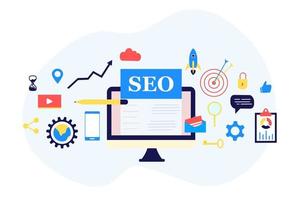 página de destino de la optimización de motores de búsqueda seo plantilla isométrica de diseño plano moderno. análisis y optimización de seo conceptual, estrategias de seo e ilustración de vector de concepto de marketing para sitio web.