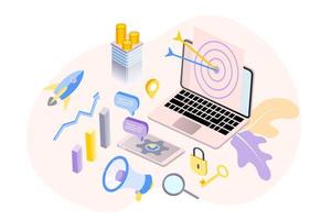 Landing page of SEO Search Engine Optimization modern flat design isometric template. Conceptual SEO analysis and optimization, SEO strategies and marketing concept vector illustration for web site.