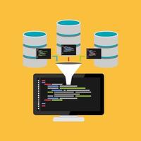 código de script para consulta de base de datos. ilustración del concepto de proceso de minería de datos. vector