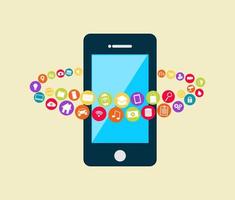 Smartphone with multimedia applications. Mobile applications technology. vector