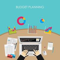 Business Person analyzes Economy Statistics for budget planning. vector