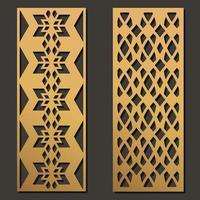 Laser cut template panels set. Die cut geometric pattern rectangle shape for metal , wooden, paper, engraving, stencil. Vector illustration design.