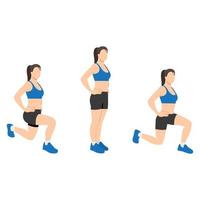 Woman doing front and back lunges exercise. Flat vector illustration isolated on white background