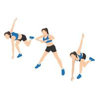 Woman doing Skating windmill exercise. Flat vector illustration isolated on white background