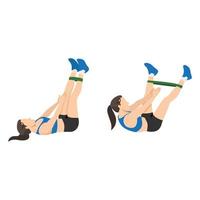 Woman doing Band leg abduction crunch exercise. Flat vector illustration isolated on white background