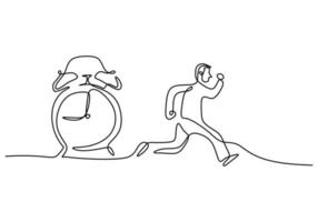 One continuous single line of man running from alarm clock vector