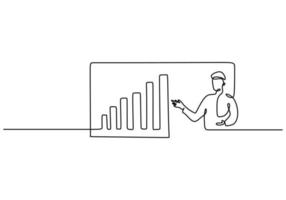 One continuous single line of man presentation business chart vector