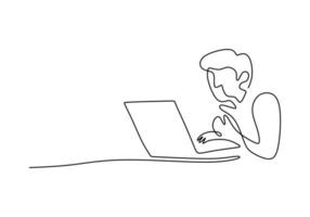 One continuous single line of man typing on laptop vector