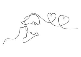 One continuous single line of romantic couple fall in love vector