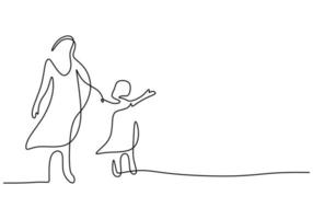 One continuous single line of mother and daughter walking vector