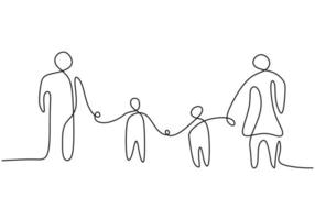 One continuous single line of four family member on white background. vector