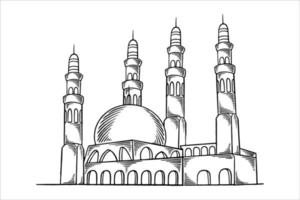 Hand drawn or sketch of big mosque for islamic ramadan elements. vector