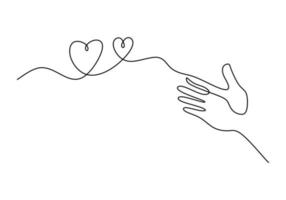 One continuous single line of hand give love on white background. vector