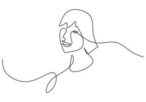 One continuous single line of cute girl with short hair vector