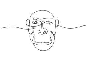 One continuous single line of monkey face isolated on white background vector