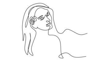 One continuous single line of beautiful girl with flower on ear vector