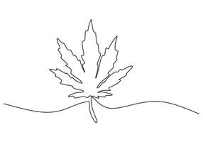 One continuous single line of weed leaf for room decor isolated on white background. vector